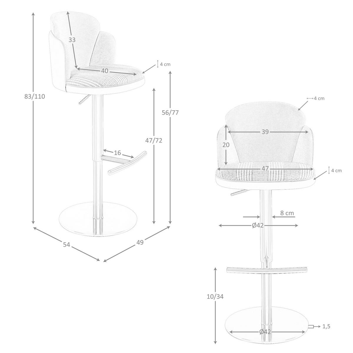 BARHOCKER Drehbar aus dunkelgrünem und weißem Stoff, olivgrün 49/54/83 cm - Edelstahlfarben/Salbeigrün, Leder/Textil (49/83/54cm) - ANGEL CERDA