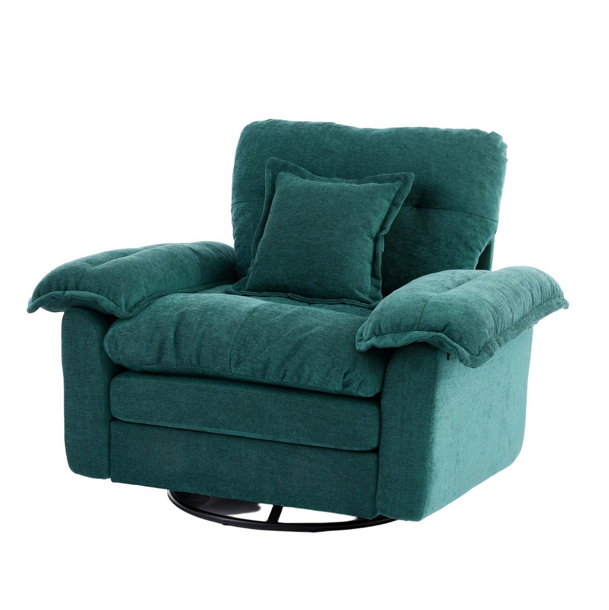KRESLO z chenille zelenej farby, 360° otočné, oversized, s podporným vankúšom,84/116/96 cm - zelená, textil (84/96/116cm) - BEAOK