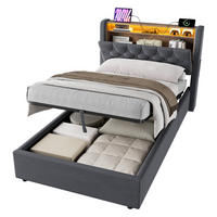 POLSTERBETT 90/200 cm in Dunkelgrau Samt mit Bettkasten, LED-Beleuchtung und USB-Anschluss - Dunkelgrau, Holzwerkstoff/Textil (90/200cm) - CHICFURN