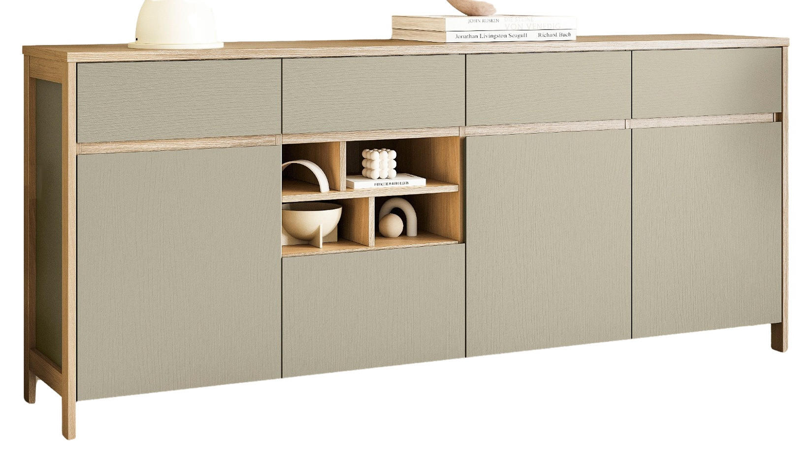 SIDEBOARD Salbei grün, Eiche, Kommode skandinavisch 193 cm, Soft-Close - Salbeigrün/Eichefarben, Holzwerkstoff (193/85/39cm) - Furn.Design