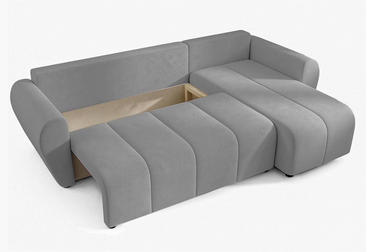 ECKSOFA L Form Malatya Hellgrau 246/145/80 cm stilvolle mit Schlaffunktion R - Hellgrau/Schwarz, Kunststoff/Textil (246/145cm) - AX Living