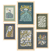 POSTER Set Mit 6 Drucken Mit Kalten Tönen In Der Sammlung Ethnischer Style Drucke Dekorative Für Zuhause Wandkunstdruck A3 & A4 Rahmen Aus Hellem Holz - Beige, Papier (29/3cm) - Nacnic
