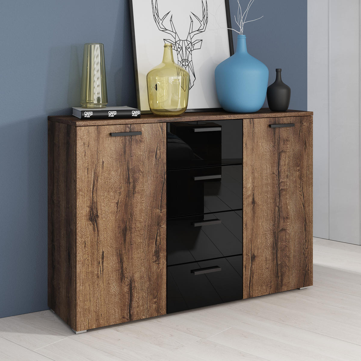 SIDEBOARD COSMICO 132/93/38 cm mit 4 Schubladen und 2 Türen Braun - Braun, Holzwerkstoff (132/93/38cm) - MASSENO