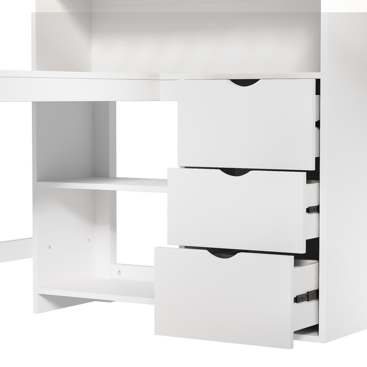 HOCHBETT 140/200 cm mit Schreibtisch, 3 Schubladen, Ablagefächern und Leiter, Weiß - Weiß, Holz (140/200cm) - Redom