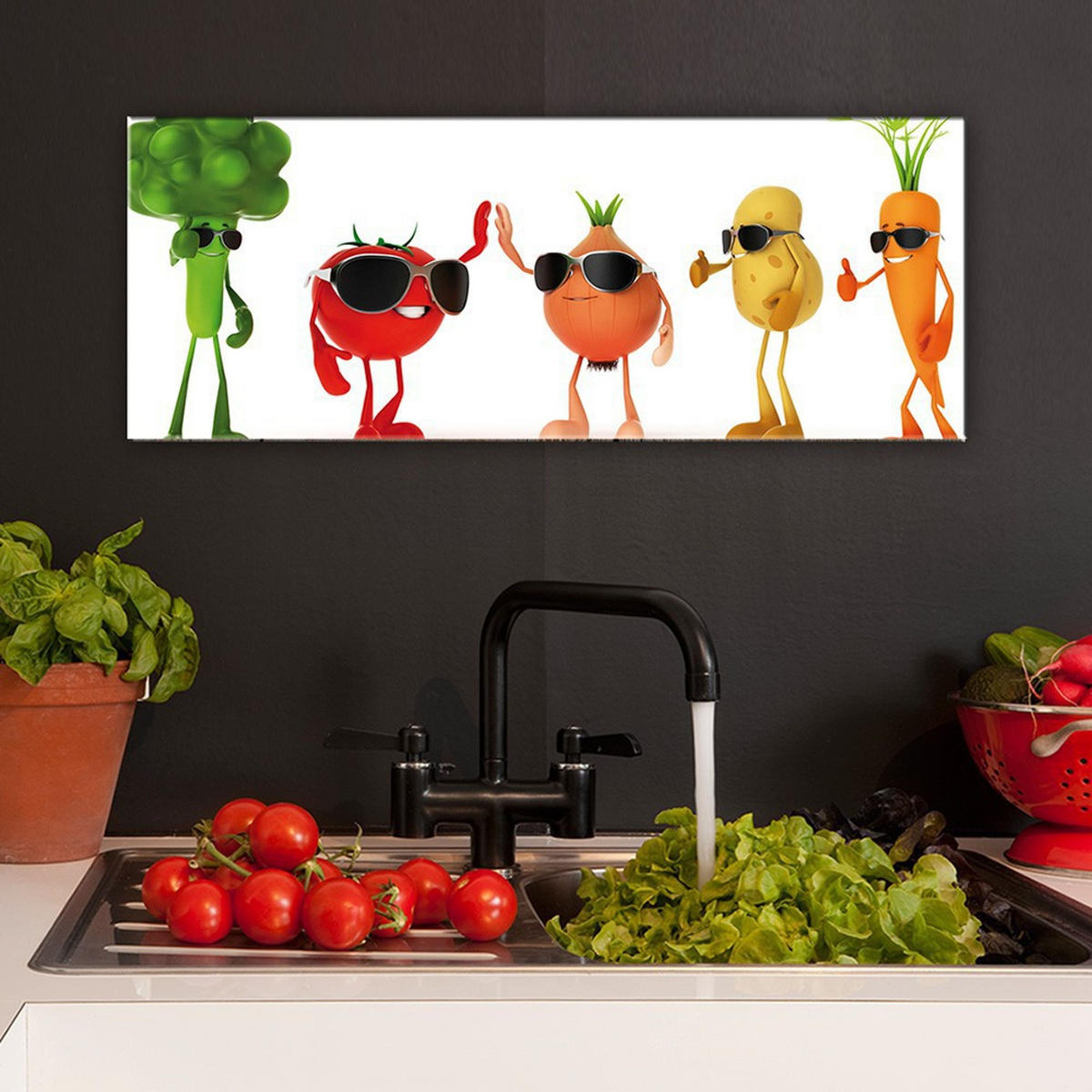 GLASBILD 80x30 cm Küche Gemüse bunt - Gelb, Glas (80/30cm) - artissimo