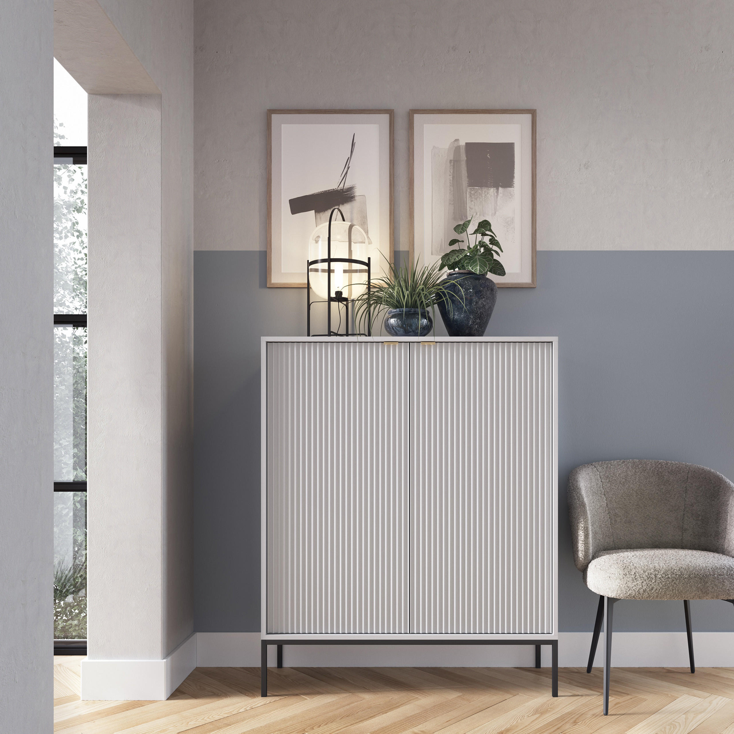 HIGHBOARD STELLARE 104/125/39 cm mit 2 Türen Grau - Grau, Holzwerkstoff (104/125/39cm) - MASSENO
