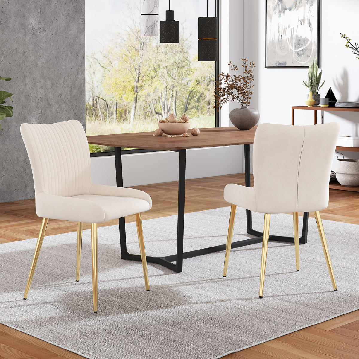 ARMLEHNSTUHL-SET DE-37030 2 Stück mit goldenen Metallbeinen Beige - Beige/Goldfarben, Metall (58/85/47cm) - ComfortXL