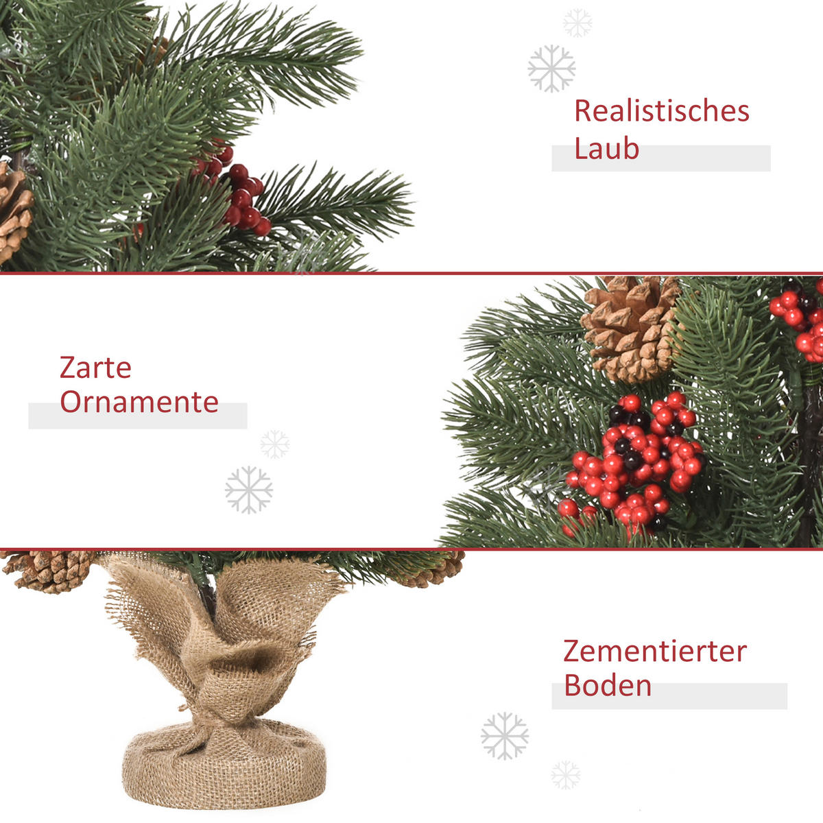 WEIHNACHTSBAUM, 50 cm, PE, Zement, Sackleinen, Grün - Grün, Kunststoff (50cm) - HOMCOM