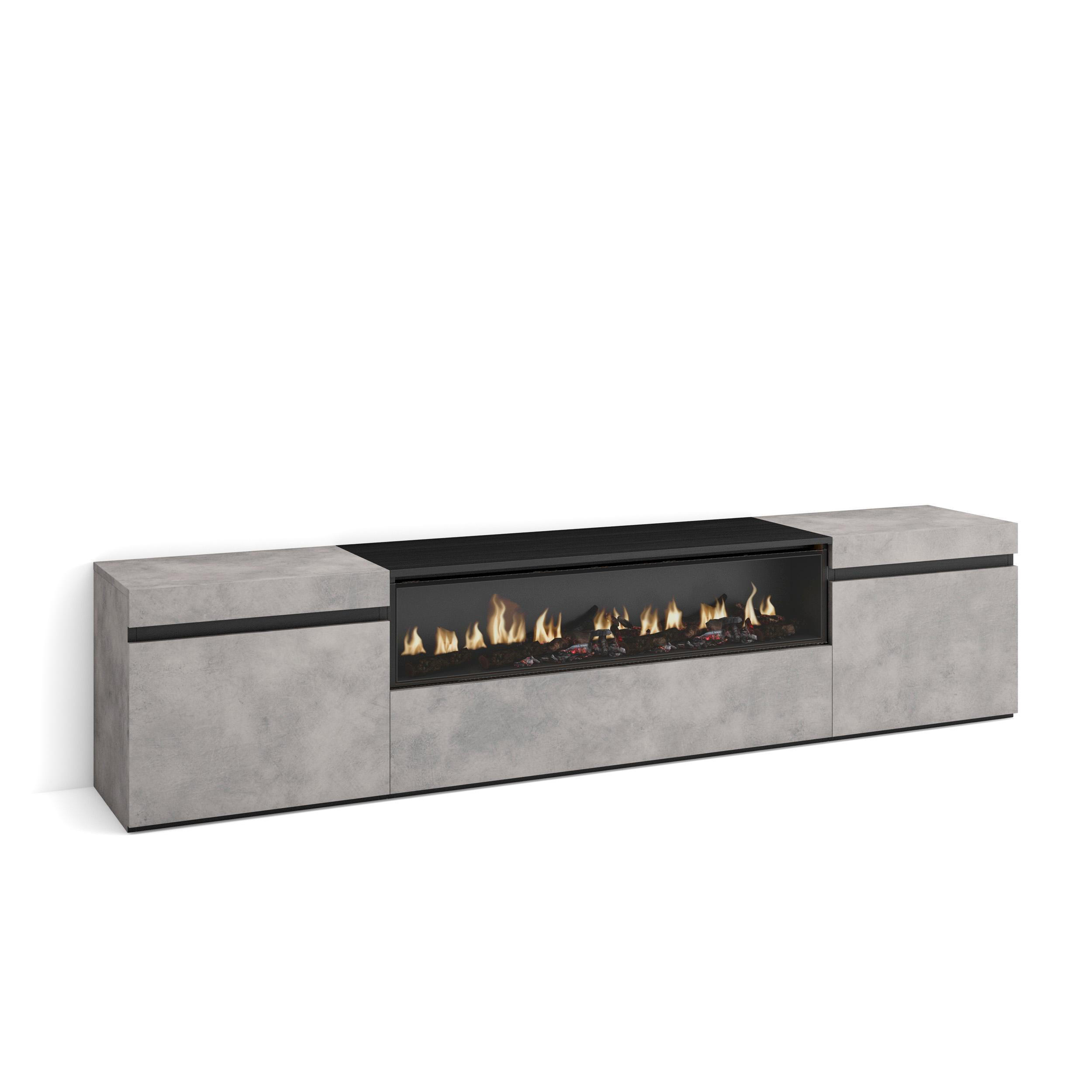 LOWBOARD Elektrokamin, zementgrau, 200/35/45cm - Hellgrau/Grau, Holzwerkstoff (200/45/35cm) - Skraut Home
