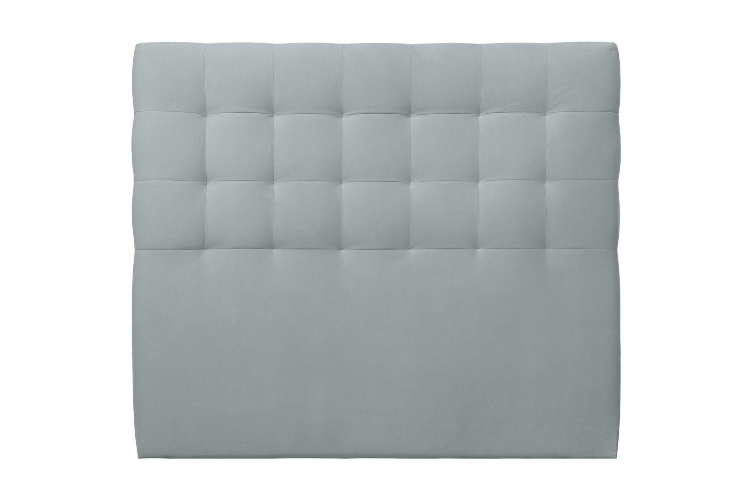 KOPFTEIL gepolstert - Gesteppt – blaugrauer Samtstoff - 200 cm - Beige/Blaugrau, Holz (200/120/10cm) - Sommeil de Plomb