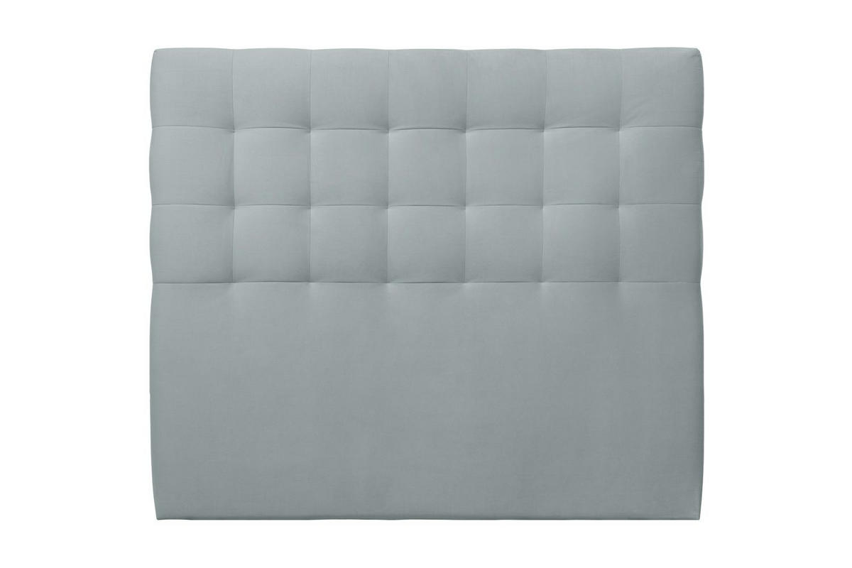 KOPFTEIL gepolstert - Gesteppt – blaugrauer Samtstoff - 150 cm - Beige/Blaugrau, Holz (150/120/10cm) - Sommeil de Plomb