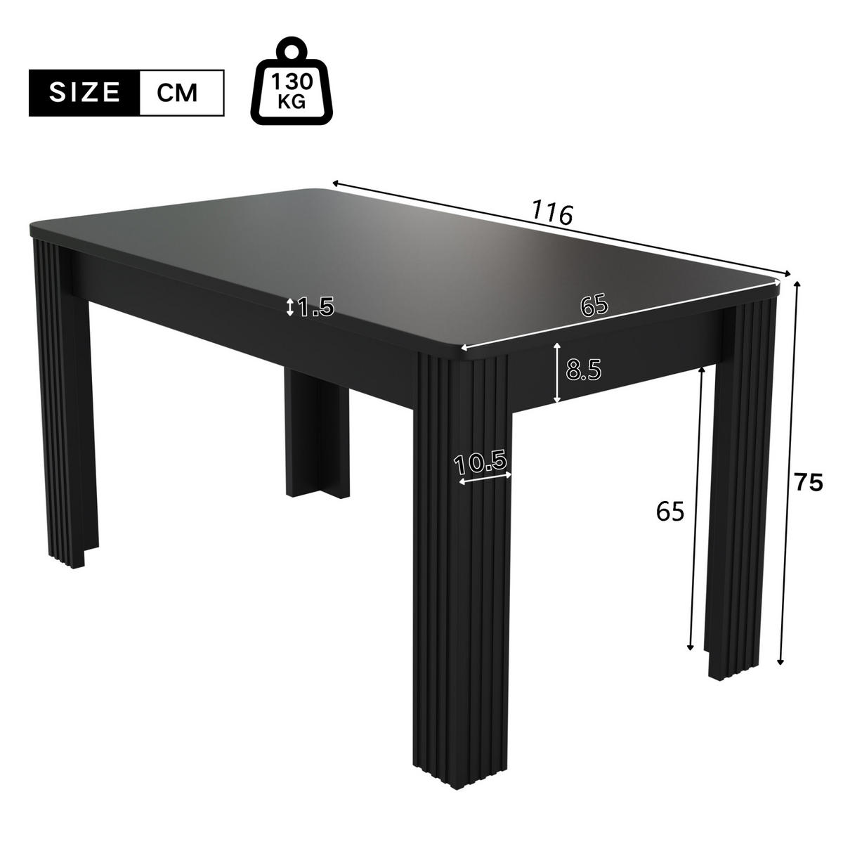 ESSTISCH 116/65/75 cm Schwarz aus Spanplatte - Schwarz, Holzwerkstoff (116/65/75cm) - OKMYHOME