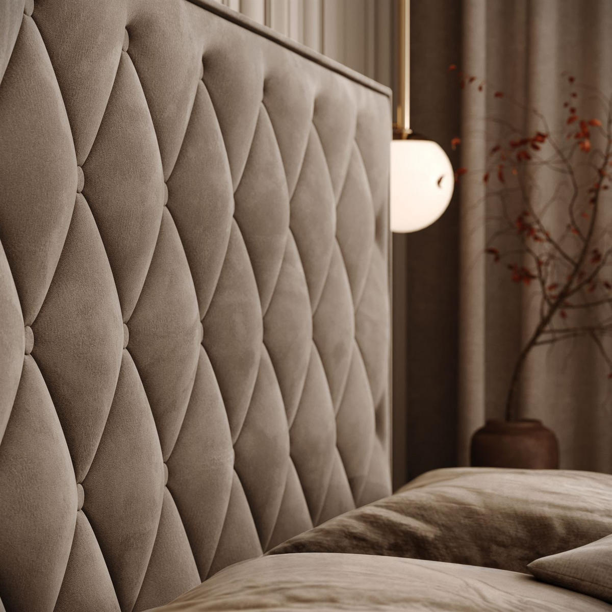 BOXBETT INEZ II mit Bettkasten mit Topper 140x200 cm Royal Velvet 176 - Beige, Textil - Lookway