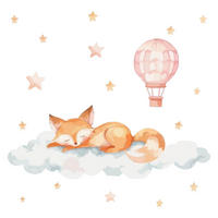 WANDAUFKLEBER 100x156cm - Ein Fuchs auf einer Wolke - Multicolor, Kunststoff (100/156/0.1cm) - Wallfluent