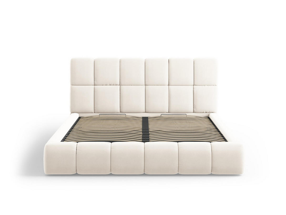 BETT mit Bettkasten und Kopfteil Bellis aus Samt leichtes beige 180x200cm - Beige, Textil (180/200cm) - Micadoni