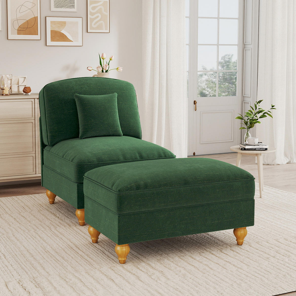 SESSEL DE-34420 mit Hocker Grün - Grün, Holzwerkstoff (83.5/93/78cm) - ComfortXL