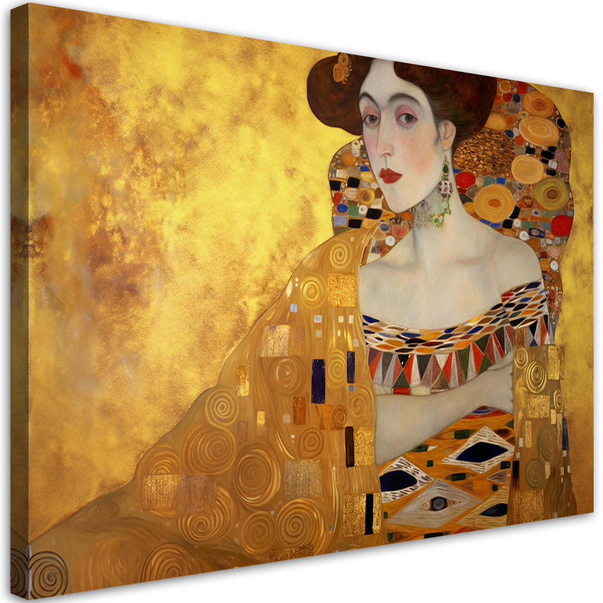LEINWANDBILD Goldenes Bildnis einer Frau - G. Klimt 90x60cm - Goldfarben, Textil (90/60cm) - Feeby