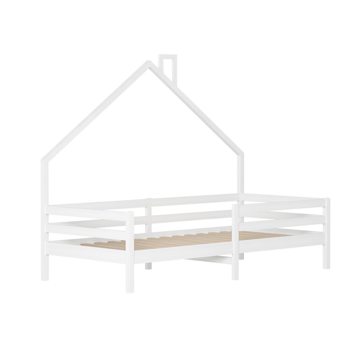 HAUSBETT 90x200cm mit Rausfallschutz und Lattenrost, Weiß - Weiß, Holz (90/200cm)