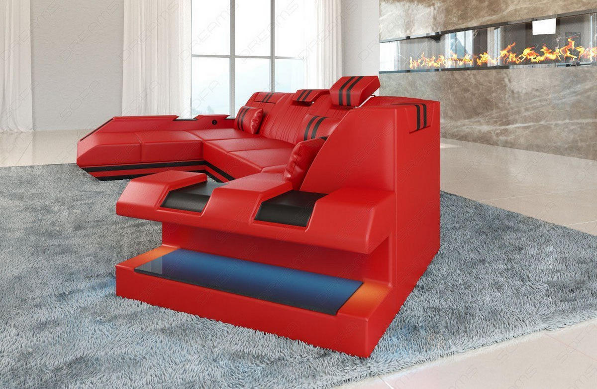 WOHNLANDSCHAFT Apollonia C - Rot, Leder (420/78/190cm) - Sofa Dreams