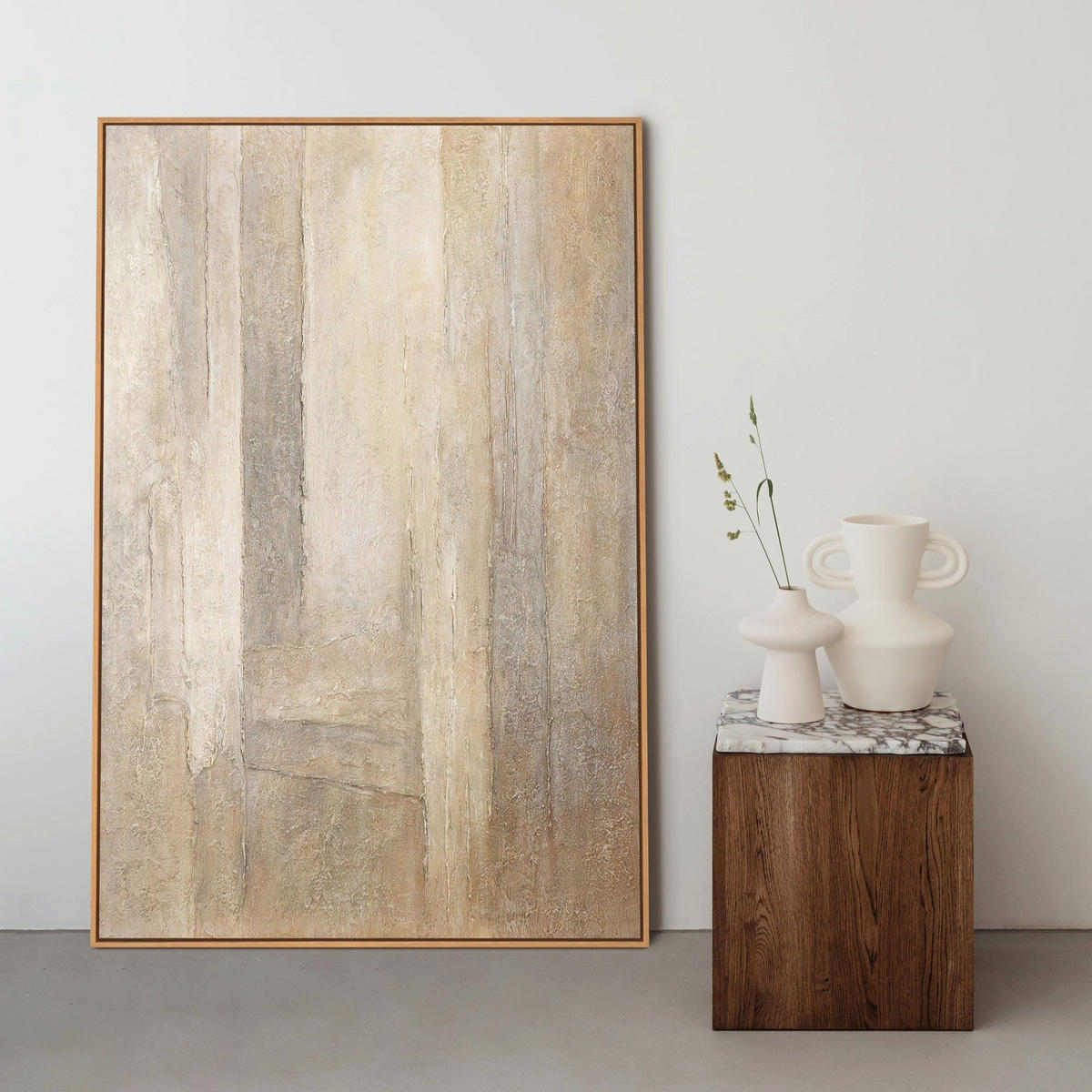 GEMÄLDE Vertikalen der Zeit Schattenfugenrahmen Beige 120x80 cm - Beige, Holz (120/80cm) - YS-art gallery