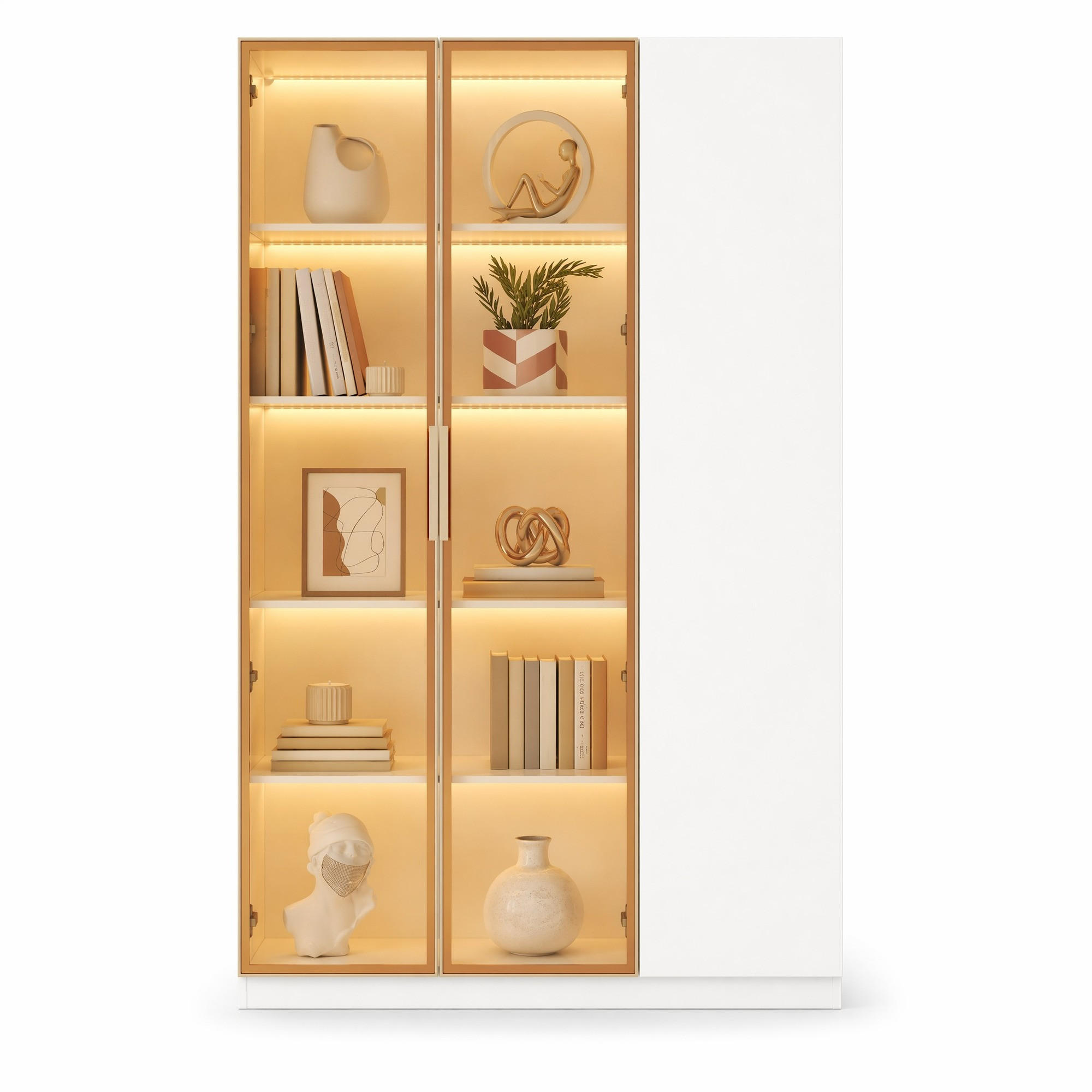 VITRINE in Weiß Highboard mit LED-Beleuchtung, Sicherheitsglas,verstellbaren Einlegeböden und Kippschutz,B110/T35/H165cm - Weiß, Glas/Holzwerkstoff (110/165/35cm) - STILVORA
