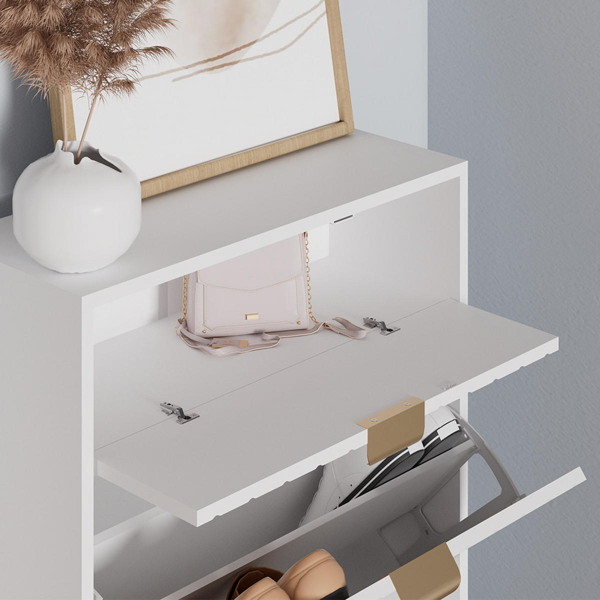 SCHUHSCHRANK Helge Weiß 60 x 107.5 cm 2 Fächer - Weiß, Holzwerkstoff (60/107.5/23.5cm) - Vicco