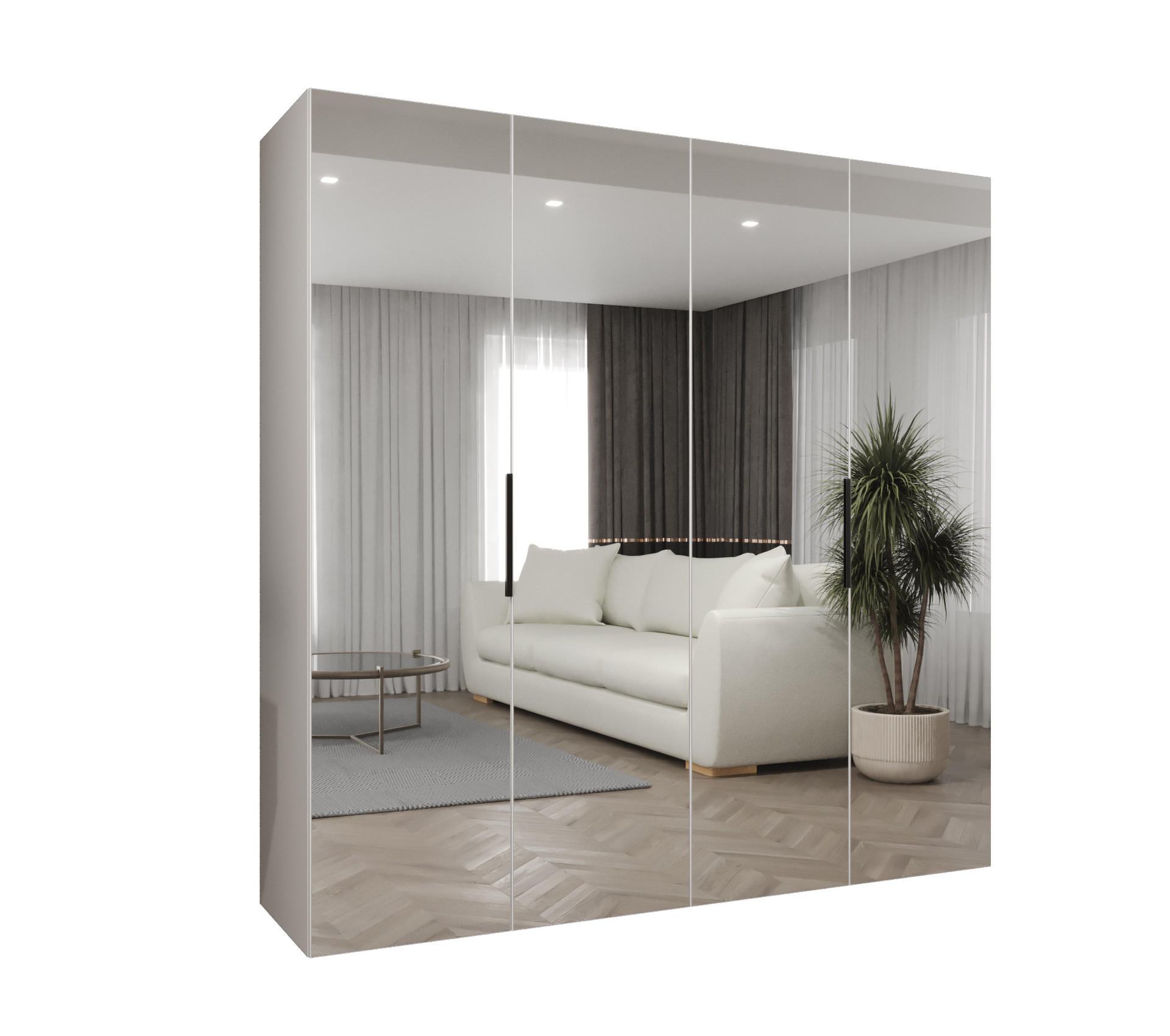 Möbel Kryspol Drehtürenschrank Weiß, Schwarz 200x202x52 cm