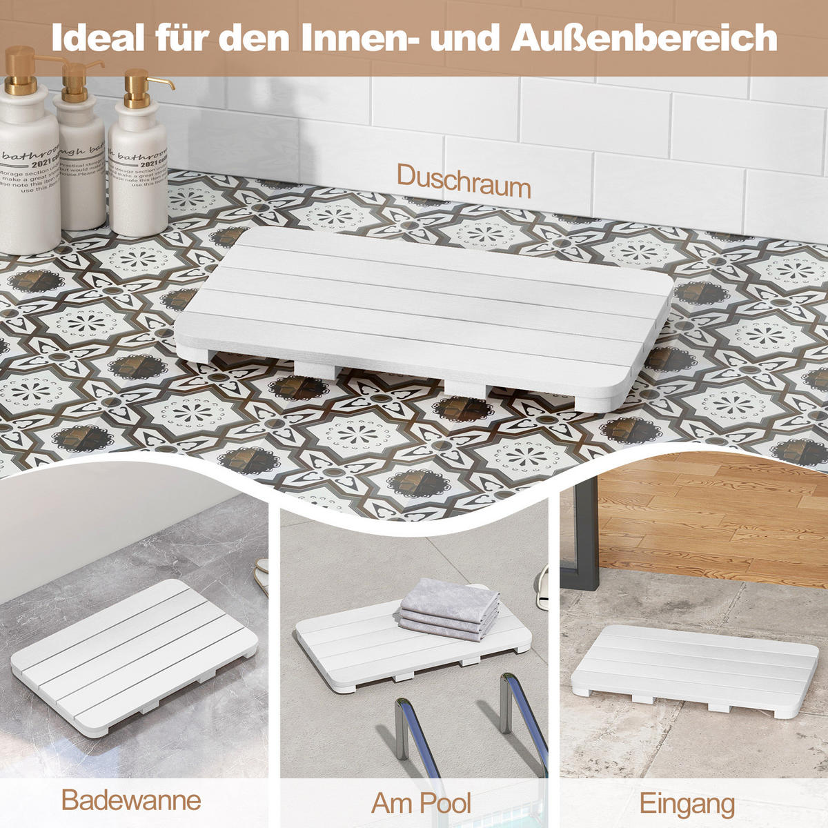BADEMATTE Weiß - Weiß, Kunststoff (34/55cm) - COSTWAY