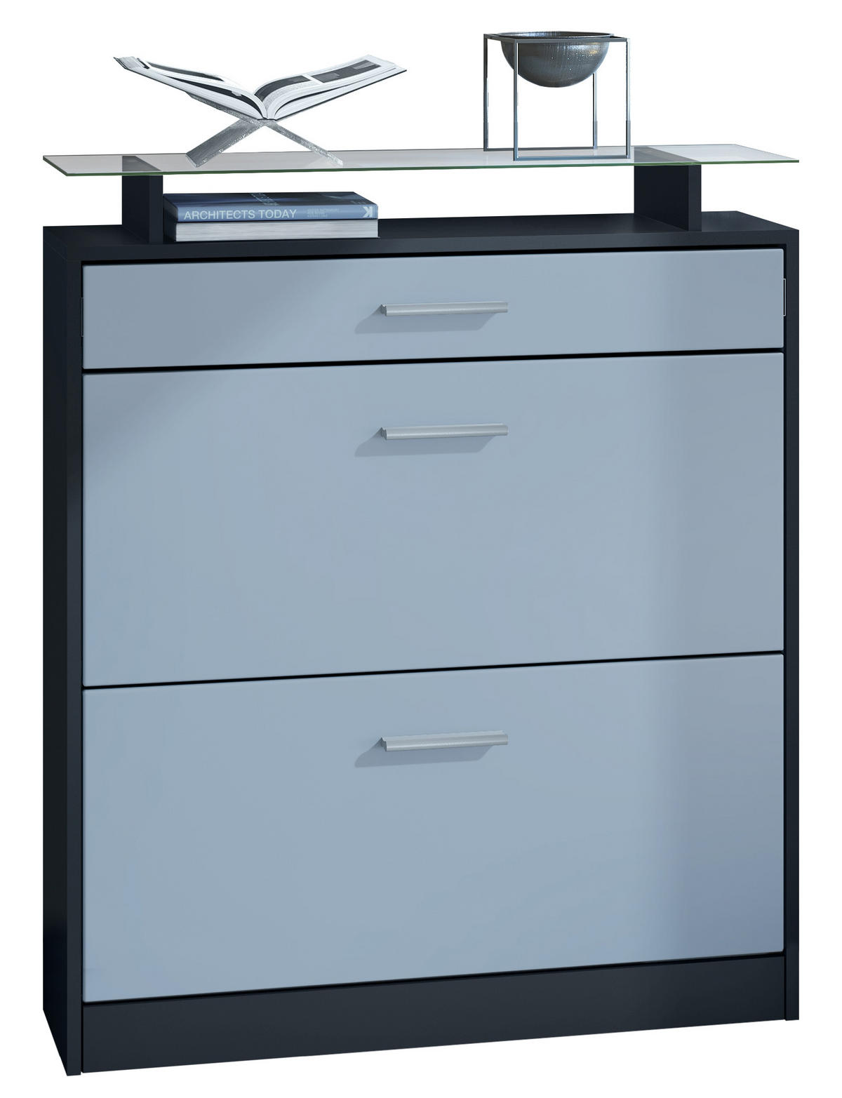 SCHUHSCHRANK Loret Front in Denim - Pastellblau, Holzwerkstoff (89/104/23cm) - Vladon