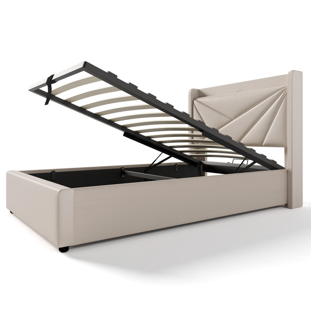 BETT mit Bettkasten und USB/Typ-C 90x200 cm Beige - Beige, Metall (90/200cm) - Meubliv