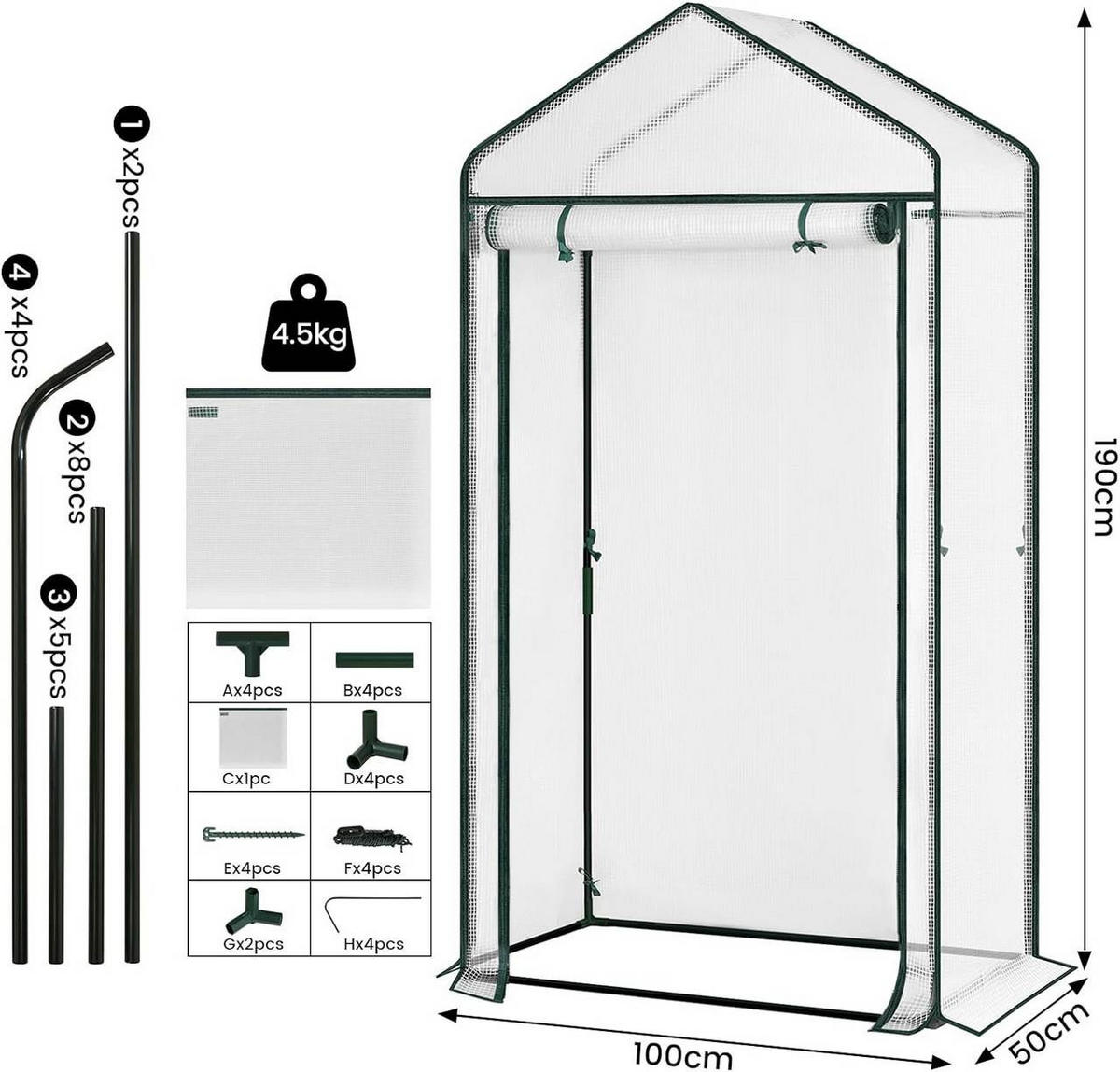 GEWÄCHSHAUS, PE-Netzgewebe, 100x50x190cm, Weiß - Weiß, Kunststoff/Metall (100/190/50cm) - Woltu