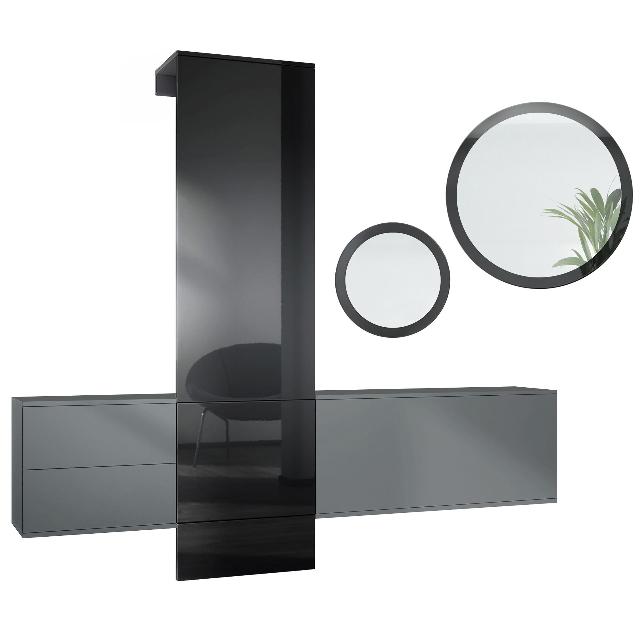 GARDEROBE DualVista Schwarz Hochglanz - Schwarz Hochglanz, Holzwerkstoff (208/193/35cm) - Vladon