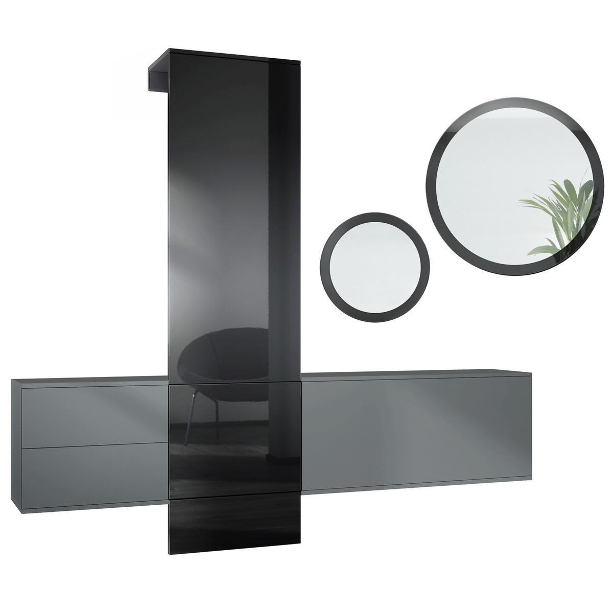 GARDEROBE DualVista Schwarz Hochglanz - Schwarz Hochglanz, Holzwerkstoff (208/193/35cm) - Vladon