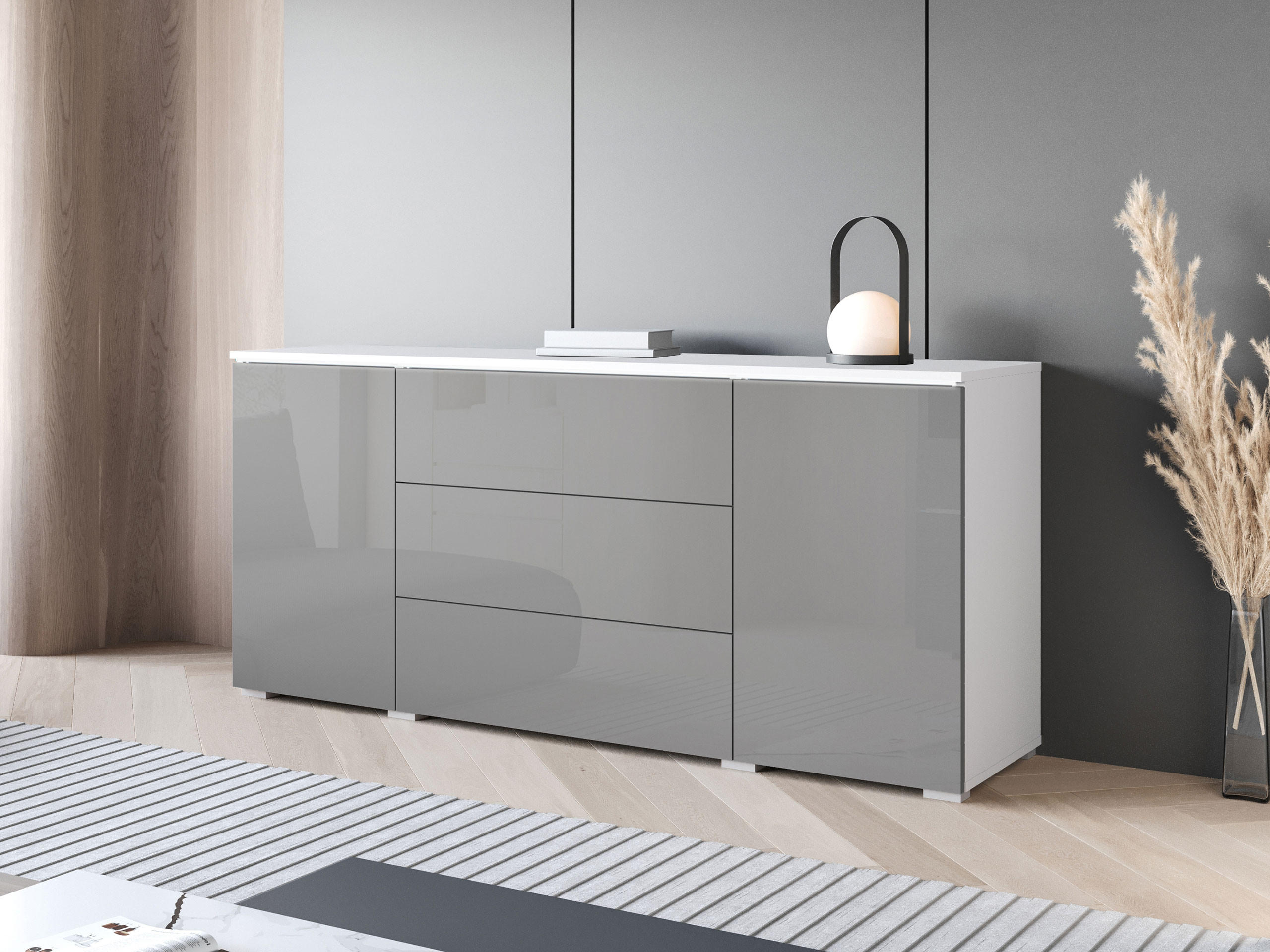 SIDEBOARD Vera 150 mit weißer LED Beleuchtung - Weiß/Grau, Holzwerkstoff (150/66/40cm) - MIRJAN24