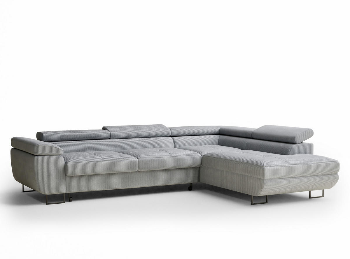 ECKSOFA MIT SCHLAFFUNKTION Concord Hellgrau Samtstoff - Hellgrau/Schwarz, Holz/Holzwerkstoff (277/203cm) - Maison de Reve