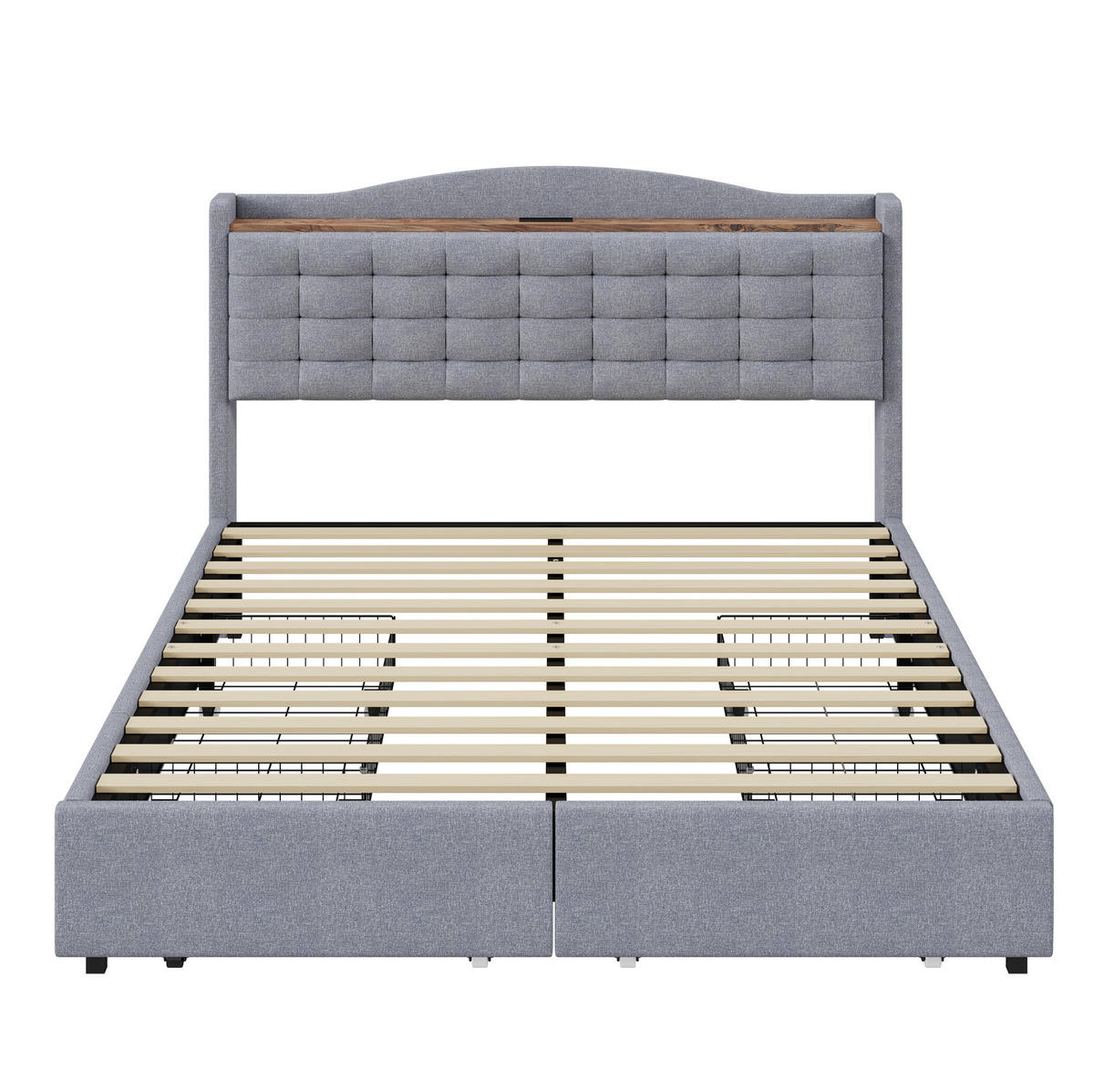 POLSTERBETT 140/200 cm grau mit Nachttisch und USB-Ladeanschluss - Grau, Textil (140/200cm) - OKWISH