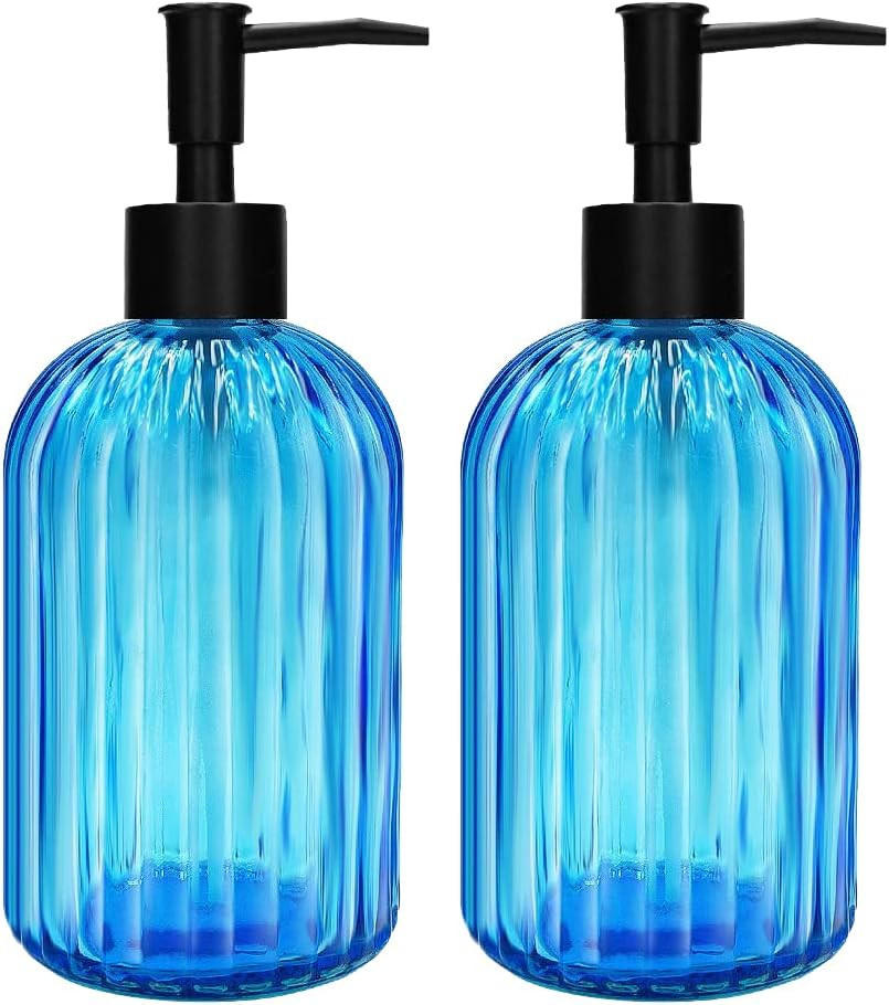 SEIFENSPENDER , 420-ml-Seifenspender aus Glas – 2 Stück - Blau, Glas (7.6/18.7/7.6cm) - BELZ