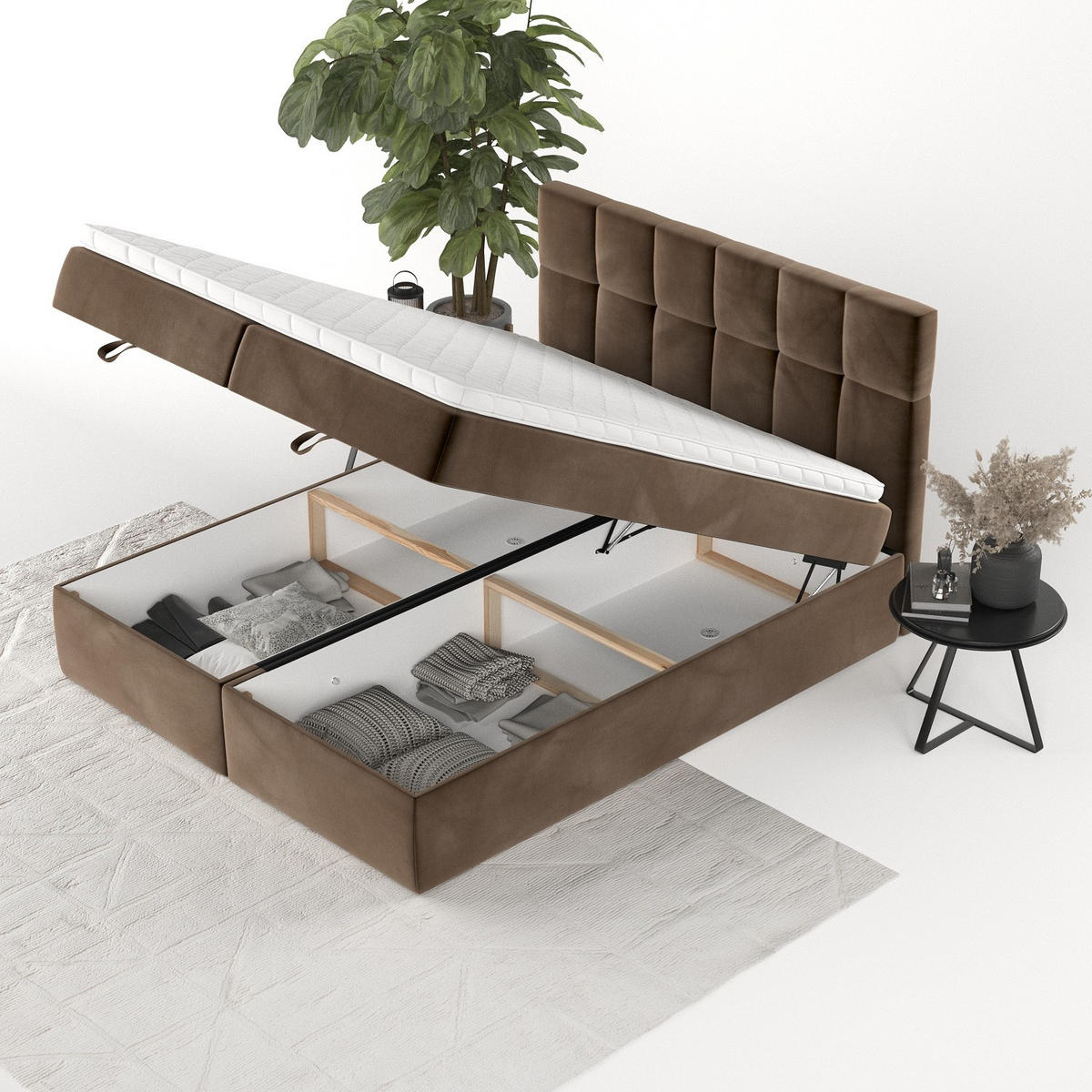 BOXBETT Savio 200/200 cm Braun im Kronos Stoff - Schwarz/Braun, Holz/Holzwerkstoff (200/200cm) - AltaBeds