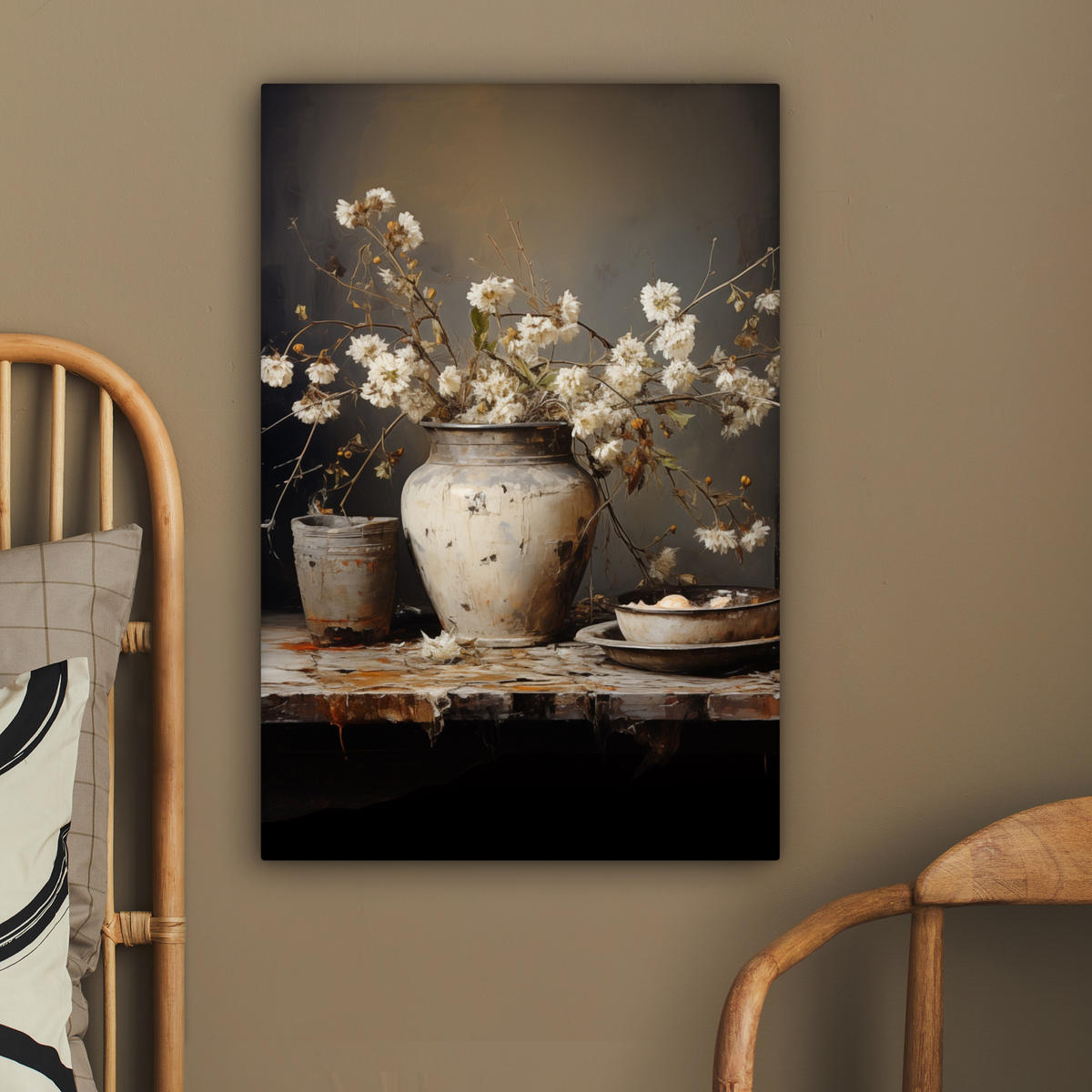 LEINWANDBILD Stilleben - Blumen - Blumenstrauß - Vase - Wein 60x90 cm - Schwarz, Textil (60/90cm) - MuchoWow