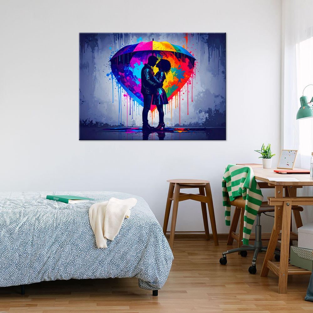 LEINWANDBILD Paar Liebe Regenschirm Abstrakt Graffiti 60x40cm - Multicolor, Textil (60/40cm) - Feeby