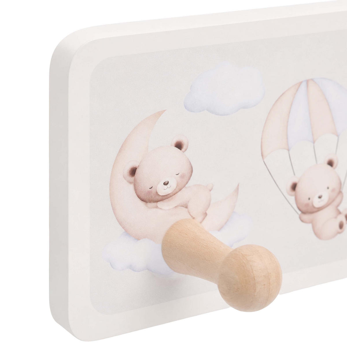 VĚŠÁK Vícebarevný dětský 4-háčky 10x38 cm - různobarevná/šedohnědá, dřevo/kompozitní dřevo (38/10/5.5cm) - Relaxdays