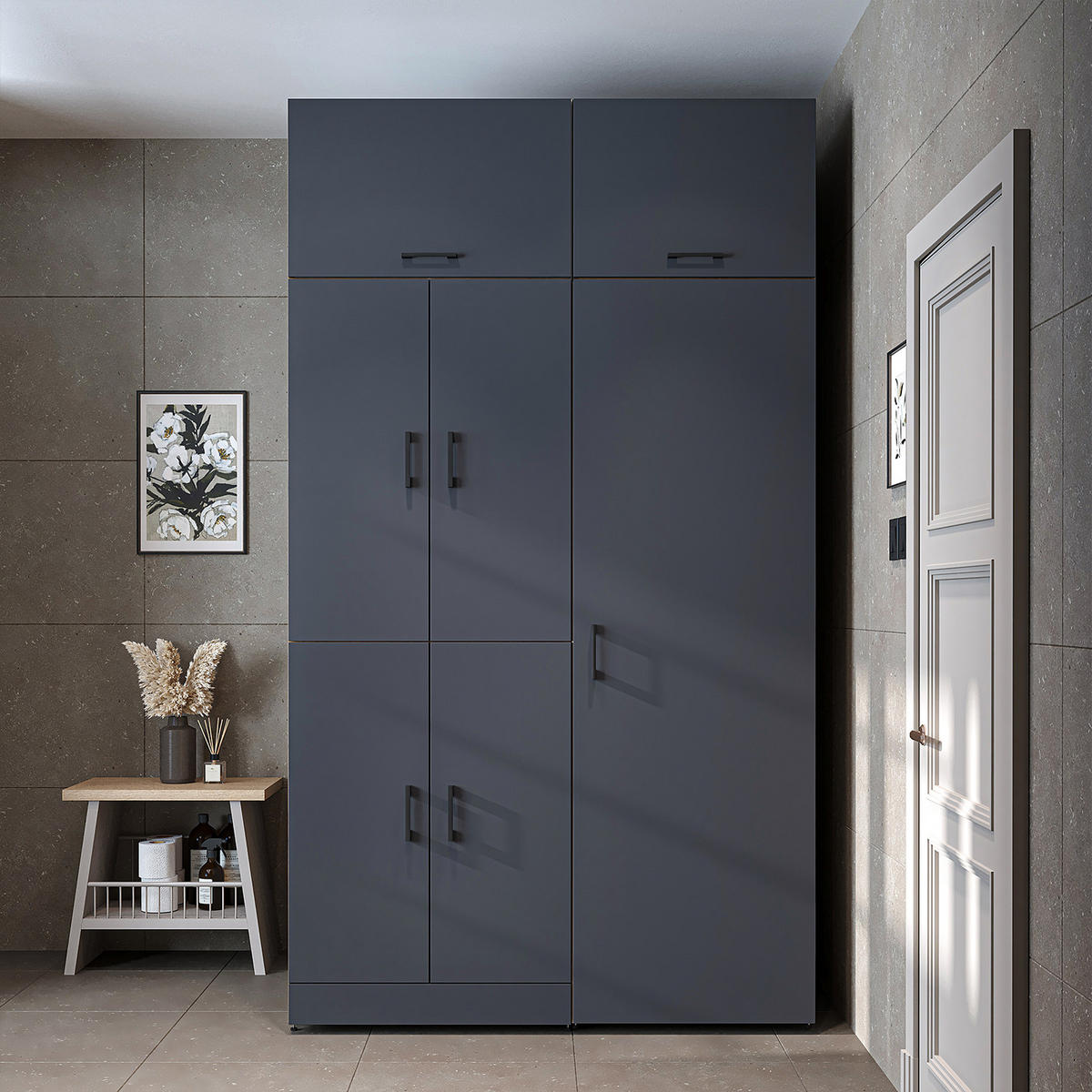WASCHMASCHINENSCHRANK DORA-I 130cm Breit, 230cm Hoch - Anthrazit, Holzwerkstoff (130/230/73.8cm)