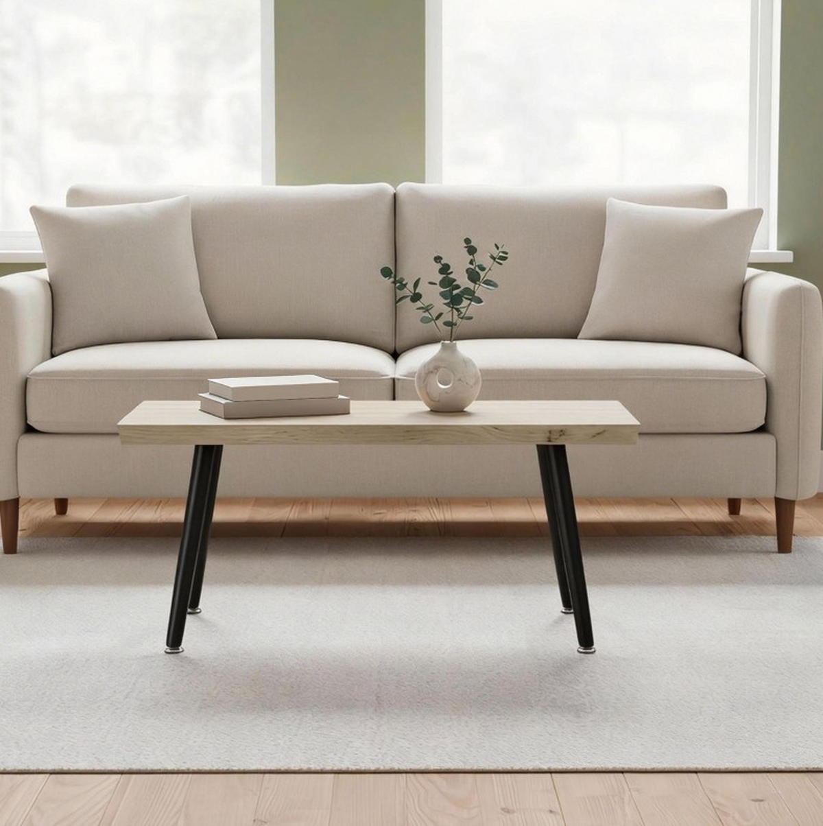 COUCHTISCH aus Holz 100x50x45 cm in Eiche mit Stahlbeinen - Eichefarben, Holzwerkstoff (100/50/45cm) - Modfu