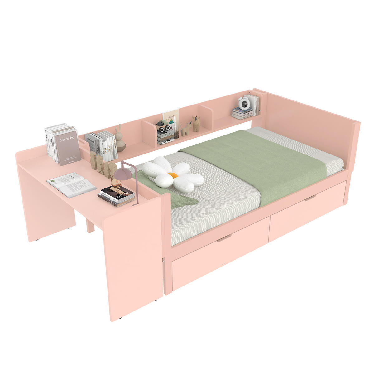 BETT 90/200 cm Rosa mit Schreibtisch und 2 Schubladen - Rosa, Holz (90/200cm) - OKWISH