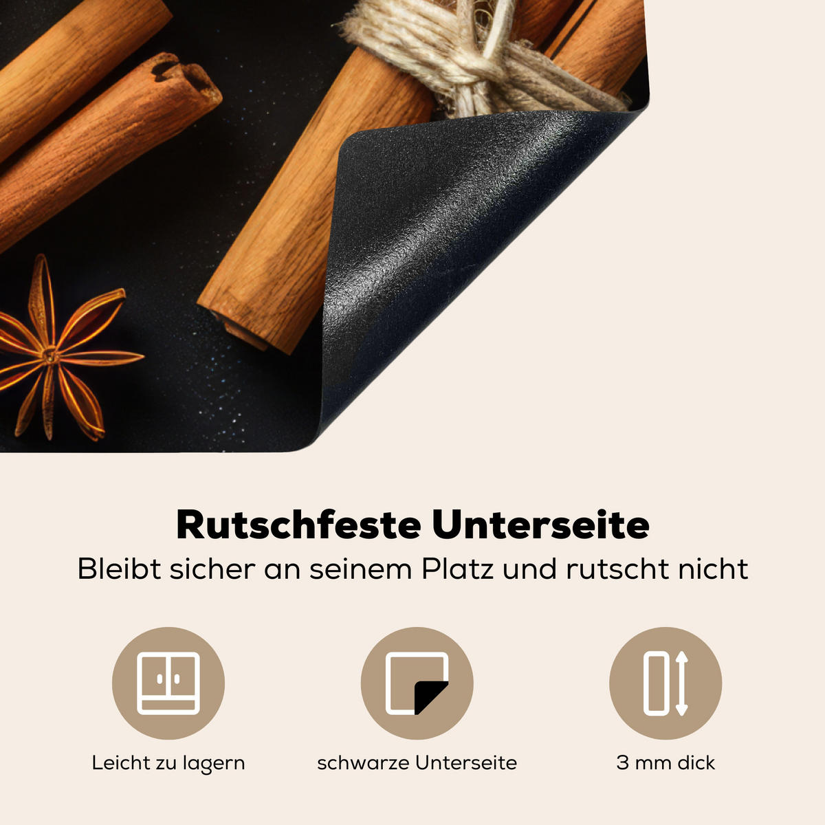 HERDABDECKPLATTE Zimt - Beton - Kaffee - Zimtstangen - Gewürze 78x78 cm - Mokka, Kunststoff (78/0.2/78cm) - MuchoWow