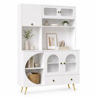HIGHBOARD in Weiß Küchenschrank mit LED-Lichtleiste und Schubladen für Küche und Wohnzimmer, B120/T40/H176 cm - Goldfarben/Weiß, Glas/Holzwerkstoff (120/176/40cm) - STILVORA
