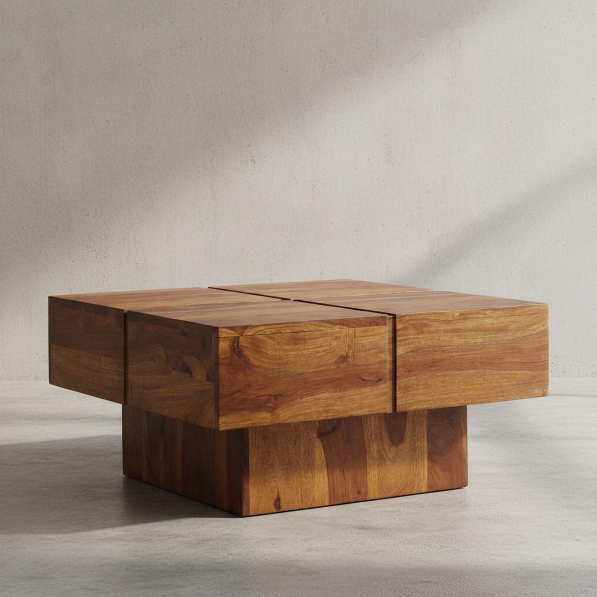 COUCHTISCH Quadrat in Sheesham Massivholz, Modernes Rillenmuster, Maße 57,5x57,5x30 cm - Braun, Holz (58/58/30cm) - KADIMA DESIGN