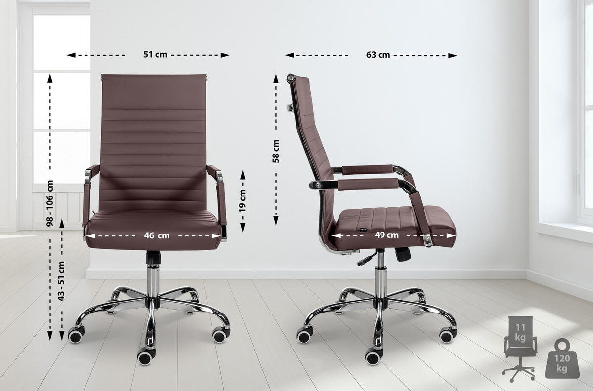 DREHSTUHL Lederlook braun - Braun, Textil/Metall (51/98/63cm) - CLP