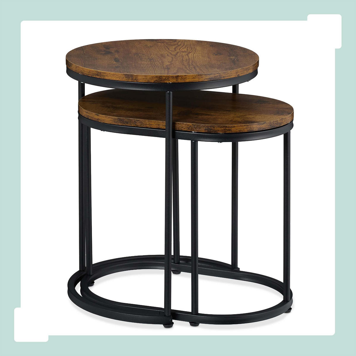 MĂSUȚE Maro Negru 2er-Set MDF metal aspect lemn rotund oval 51x40 cm - multicolor, material plastic/compozit lemnos (40/40/51cm) - Relaxdays