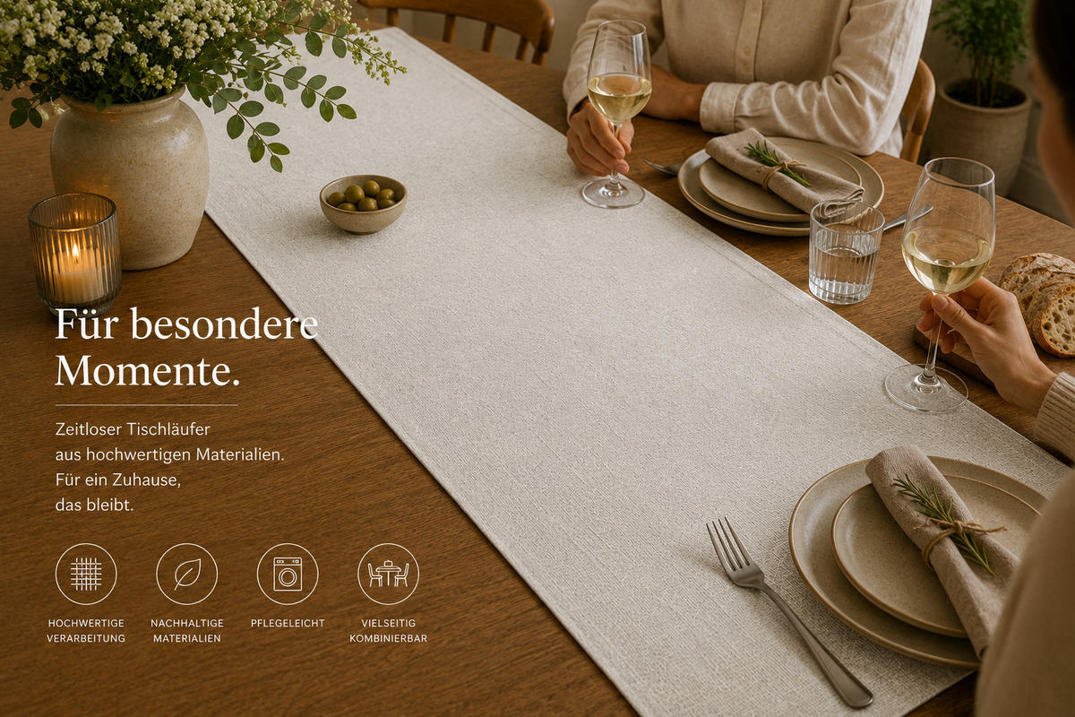 TISCHLÄUFER 40/100 cm Weiß Leinenoptik - Weiß, Textil (40/100cm) - TiborTex